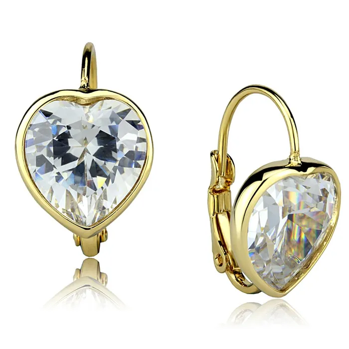 Alamode LO3873 Gold Brass Earrings with AAA Grade CZ in Clear Earrings
