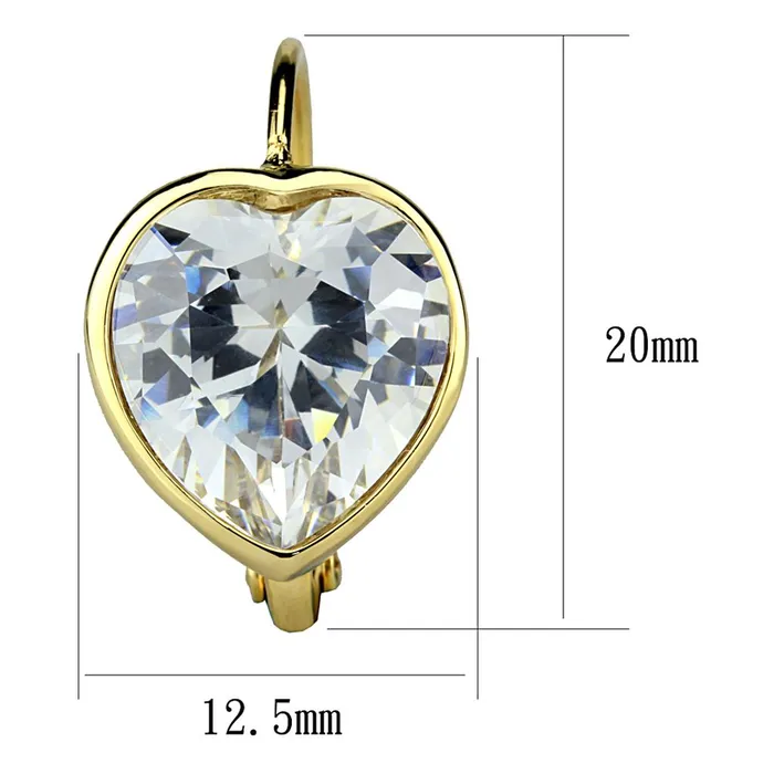 Alamode LO3873 Gold Brass Earrings with AAA Grade CZ in Clear Earrings