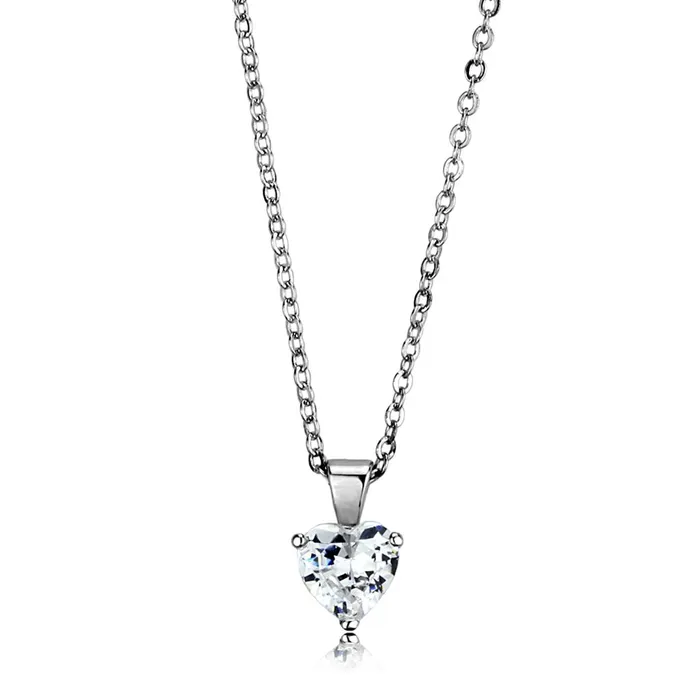 Alamode LO3935 Rhodium Brass Chain Pendant with AAA Grade CZ in Clear Necklaces Alamode LO3935 Rhodium Brass Chain Pendant with AAA Grade CZ in Clear Necklaces