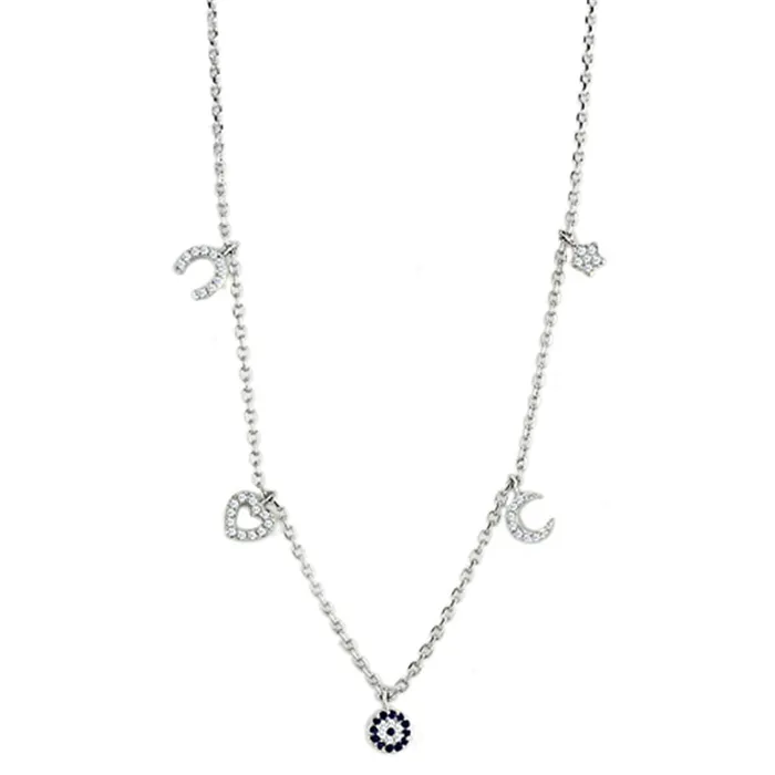 Alamode Necklaces 3W439 Rhodium Brass Necklace with AAA Grade CZ in Montana