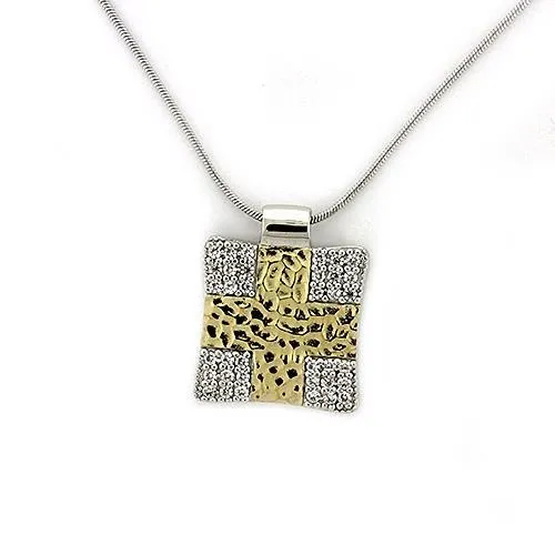 Alamode Necklaces LOAS1331 GoldRhodium 925 Sterling Silver Chain Pendant with AAA Grade CZ in Clear