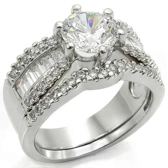 Alamode Rings 1W003 Rhodium Brass Ring with AAA Grade CZ in Clear