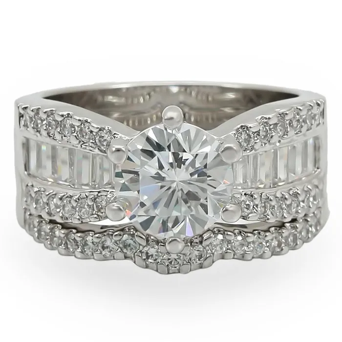 Alamode Rings 1W003 Rhodium Brass Ring with AAA Grade CZ in Clear