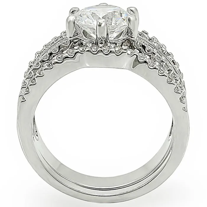 Alamode Rings 1W003 Rhodium Brass Ring with AAA Grade CZ in Clear