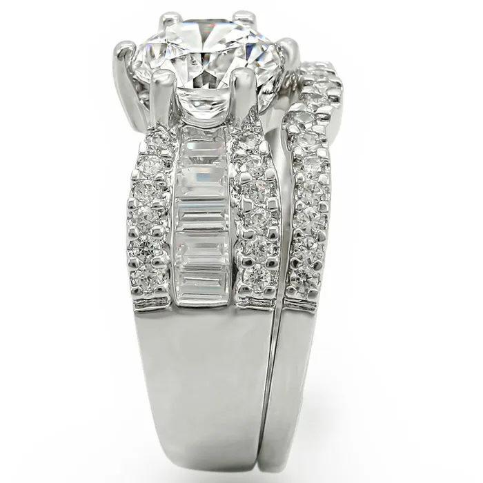 Alamode Rings 1W003 Rhodium Brass Ring with AAA Grade CZ in Clear