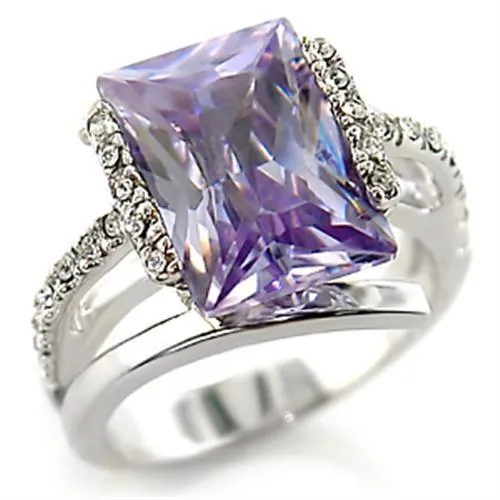 Alamode Rings 55316 Rhodium Brass Ring with AAA Grade CZ in Light Amethyst