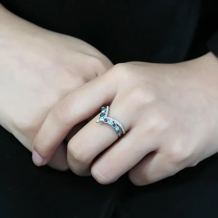 Alamode Rings DA305 No Plating Stainless Steel Ring with Top Grade Crystal in Multi Color