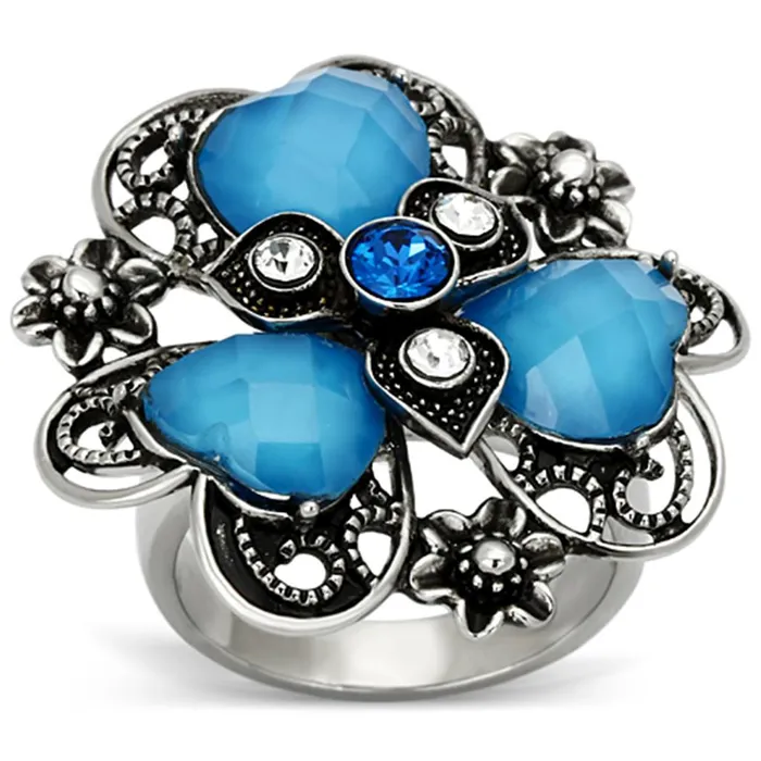 Alamode Rings TK1149 High polished no plating Stainless Steel Ring with Synthetic Synthetic Stone in Sea Blue Alamode Rings TK1149 High polished no plating Stainless Steel Ring with Synthetic Synthetic Stone in Sea Blue