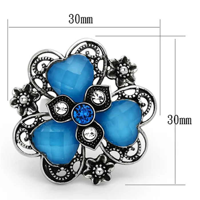 Alamode Rings TK1149 High polished no plating Stainless Steel Ring with Synthetic Synthetic Stone in Sea Blue