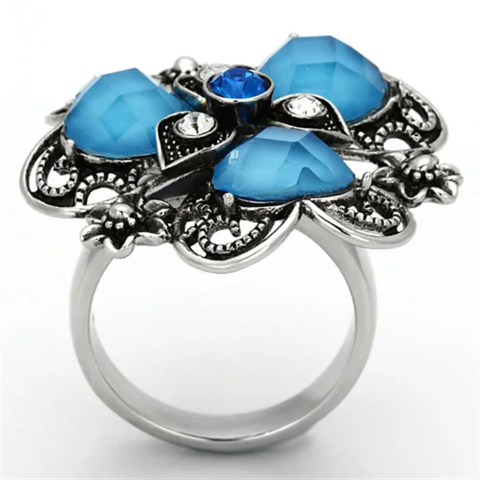 Alamode Rings TK1149 High polished no plating Stainless Steel Ring with Synthetic Synthetic Stone in Sea Blue