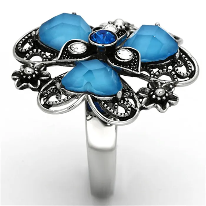 Alamode Rings TK1149 High polished no plating Stainless Steel Ring with Synthetic Synthetic Stone in Sea Blue