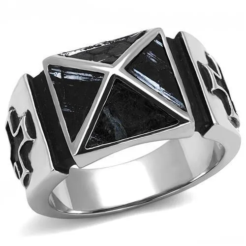 Alamode Rings TK3075 High polished no plating Stainless Steel Ring with Leather in Jet