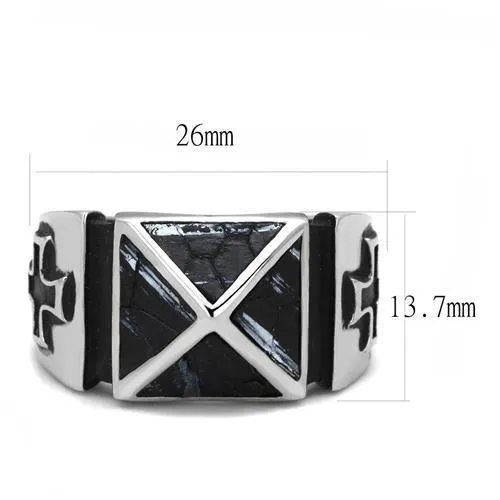 Alamode Rings TK3075 High polished no plating Stainless Steel Ring with Leather in Jet