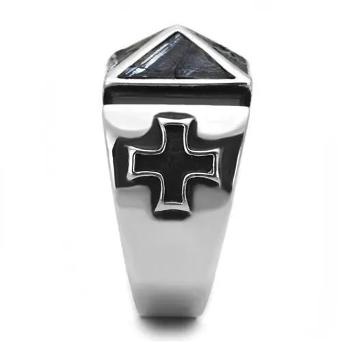 Alamode Rings TK3075 High polished no plating Stainless Steel Ring with Leather in Jet