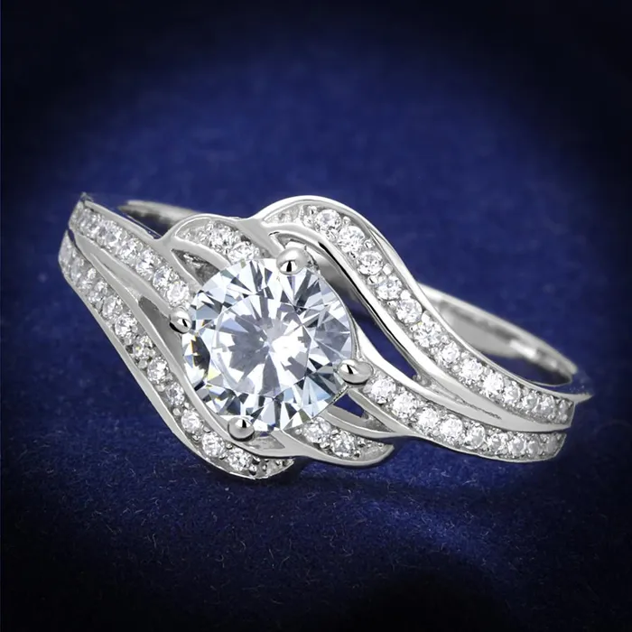 Alamode Rings TS303 Rhodium 925 Sterling Silver Ring with AAA Grade CZ in Clear