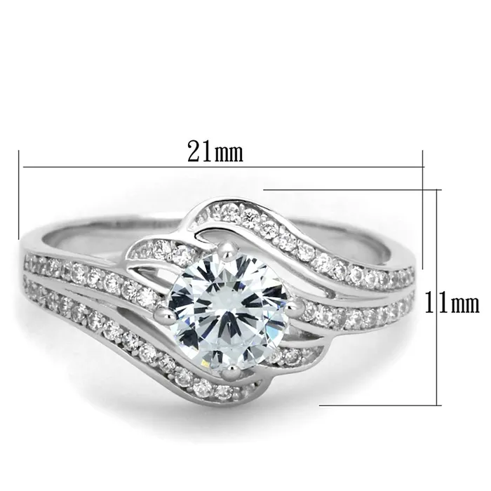Alamode Rings TS303 Rhodium 925 Sterling Silver Ring with AAA Grade CZ in Clear