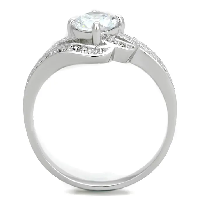 Alamode Rings TS303 Rhodium 925 Sterling Silver Ring with AAA Grade CZ in Clear