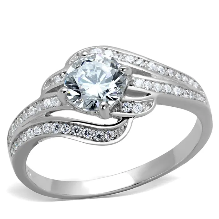 Alamode Rings TS303 Rhodium 925 Sterling Silver Ring with AAA Grade CZ in Clear