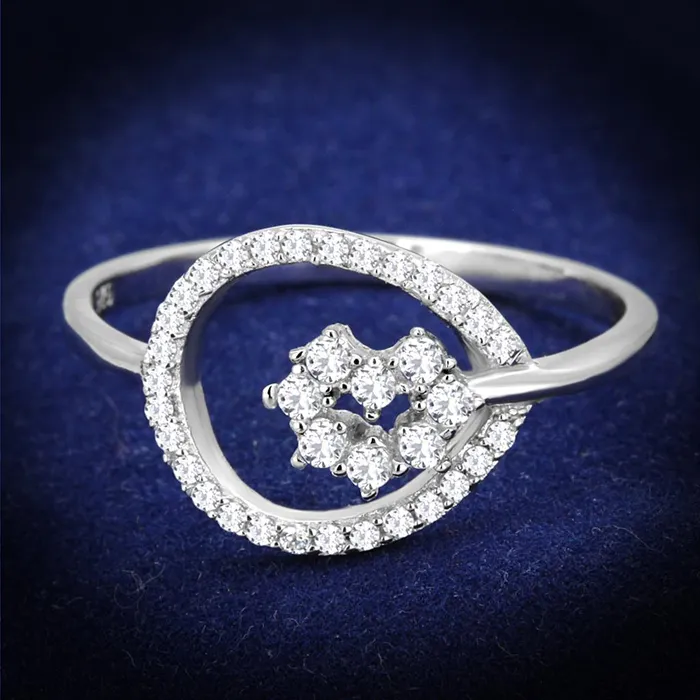 Alamode Rings TS307 Rhodium 925 Sterling Silver Ring with AAA Grade CZ in Clear