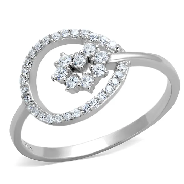 Alamode Rings TS307 Rhodium 925 Sterling Silver Ring with AAA Grade CZ in Clear