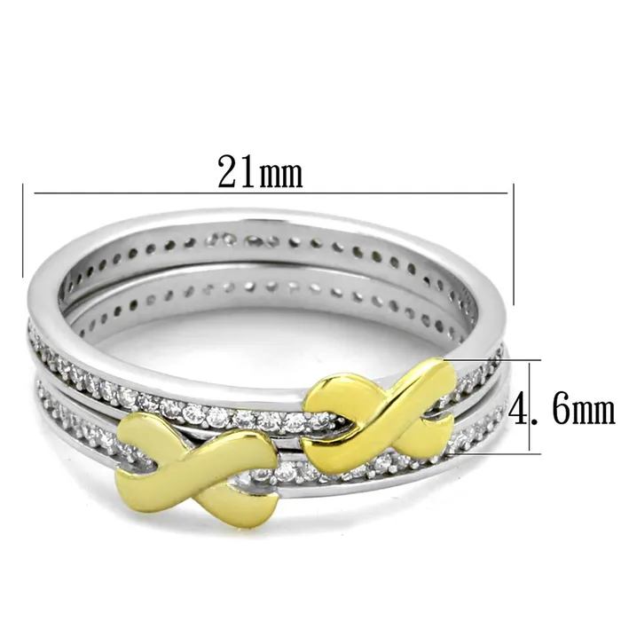 Alamode Rings TS374 Reverse TwoTone 925 Sterling Silver Ring with AAA Grade CZ in Clear