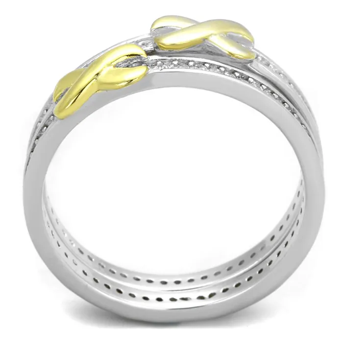 Alamode Rings TS374 Reverse TwoTone 925 Sterling Silver Ring with AAA Grade CZ in Clear