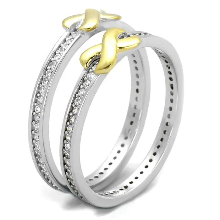 Alamode Rings TS374 Reverse TwoTone 925 Sterling Silver Ring with AAA Grade CZ in Clear