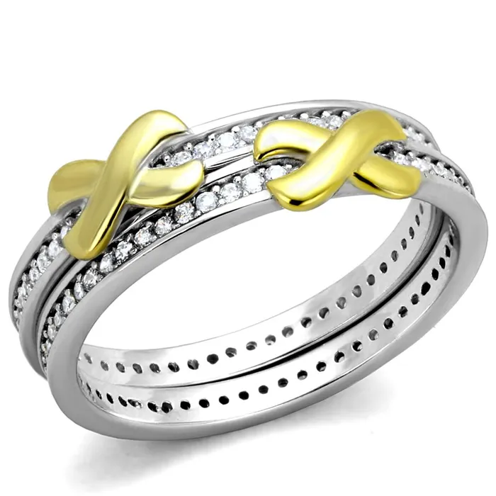 Alamode Rings TS374 Reverse TwoTone 925 Sterling Silver Ring with AAA Grade CZ in Clear