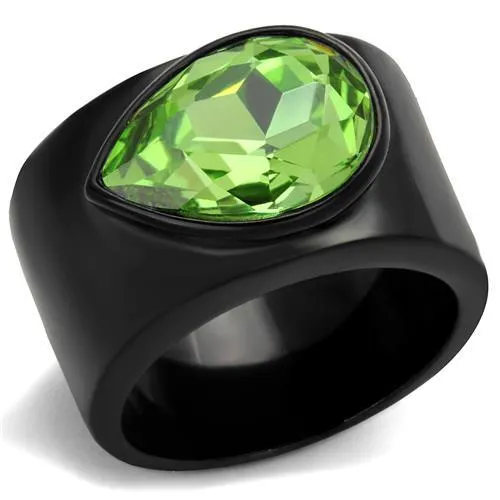 Alamode TK1363J IP BlackIon Plating Stainless Steel Ring with Top Grade Crystal in Peridot Rings