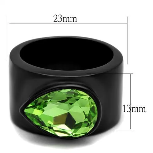 Alamode TK1363J IP BlackIon Plating Stainless Steel Ring with Top Grade Crystal in Peridot Rings
