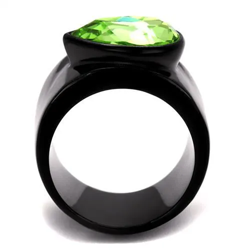Alamode TK1363J IP BlackIon Plating Stainless Steel Ring with Top Grade Crystal in Peridot Rings