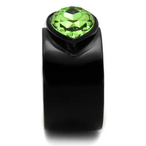 Alamode TK1363J IP BlackIon Plating Stainless Steel Ring with Top Grade Crystal in Peridot Rings