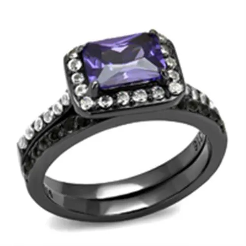 Alamode TK2778 IP Light Black IP Gun Stainless Steel Ring with AAA Grade CZ in Tanzanite Rings