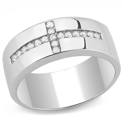 Alamode TK3225 High polished no plating Stainless Steel Ring with AAA Grade CZ in Clear Rings