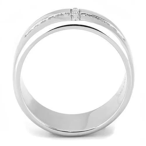 Alamode TK3225 High polished no plating Stainless Steel Ring with AAA Grade CZ in Clear Rings