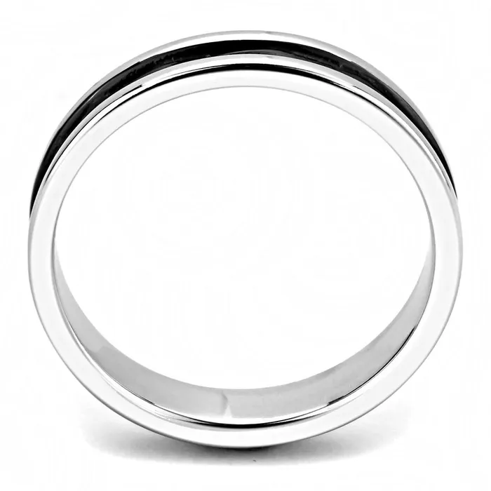 Alamode TK3502 TwoTone IP Black Ion Plating Stainless Steel Ring with No Stone Rings