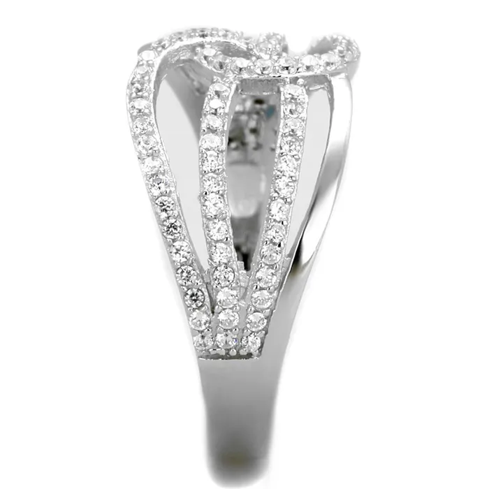 Alamode TS363 Rhodium 925 Sterling Silver Ring with AAA Grade CZ in Clear Rings
