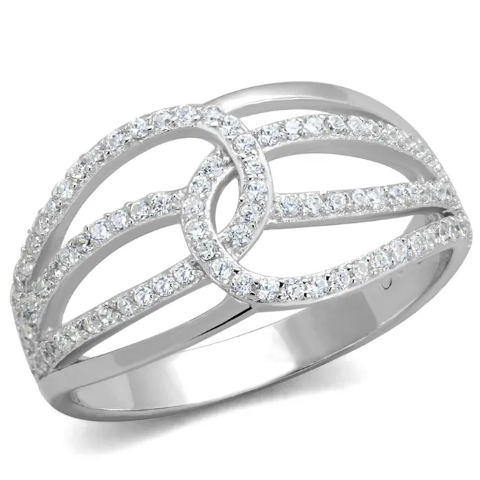 Alamode TS363 Rhodium 925 Sterling Silver Ring with AAA Grade CZ in Clear Rings