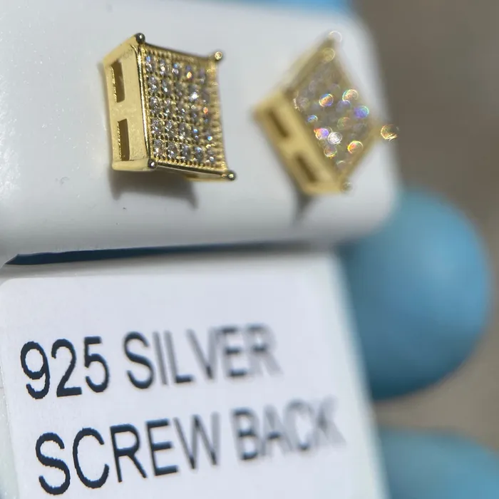 AMERICAN TIME Earrings Square Screw Back Earrings Gold Finish over 925 Silver Iced CZ 7 mm AMERICAN TIME Earrings Square Screw Back Earrings Gold Finish over 925 Silver Iced CZ 7 mm