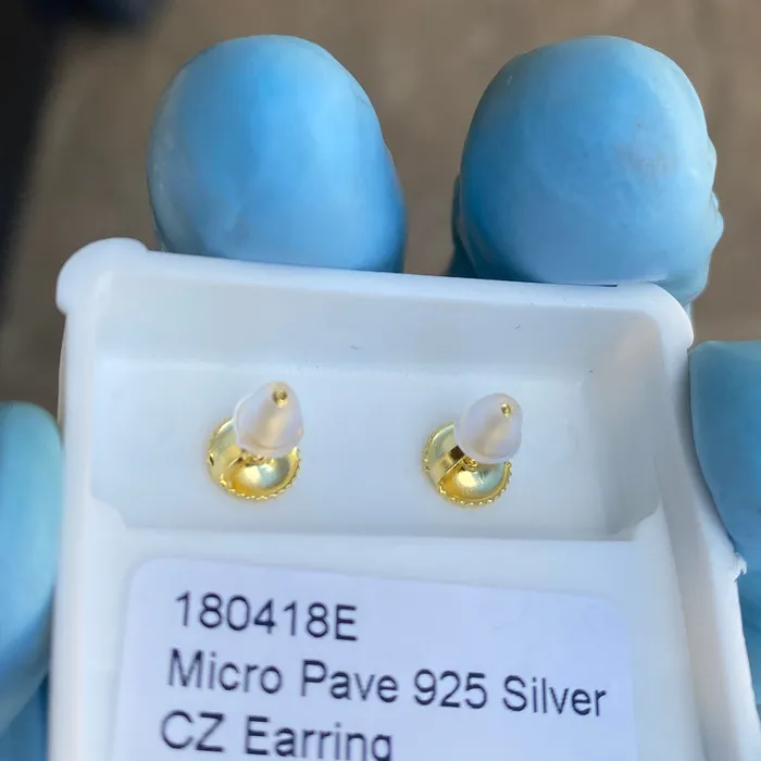 AMERICAN TIME Earrings Square Screw Back Earrings Gold Finish over 925 Silver Iced CZ 7 mm AMERICAN TIME Earrings Square Screw Back Earrings Gold Finish over 925 Silver Iced CZ 7 mm