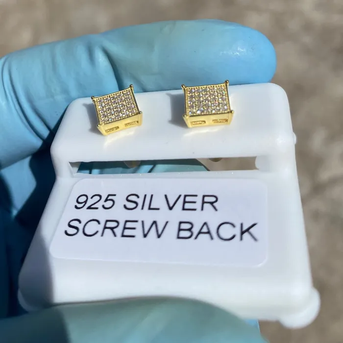 AMERICAN TIME Earrings Square Screw Back Earrings Gold Finish over 925 Silver Iced CZ 7 mm AMERICAN TIME Earrings Square Screw Back Earrings Gold Finish over 925 Silver Iced CZ 7 mm