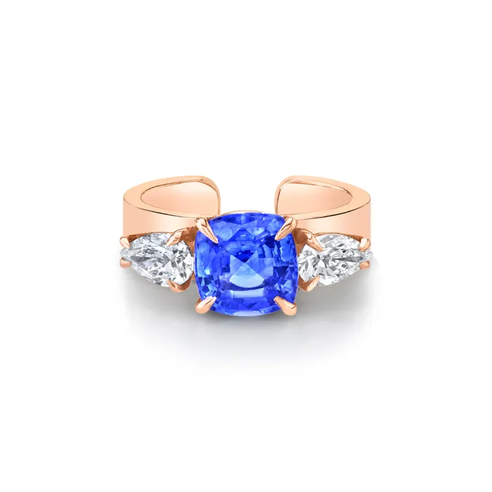 Anita Ko Earrings BLUE SAPPHIRE CUSHION EAR CUFF WITH PEAR DIAMONDS