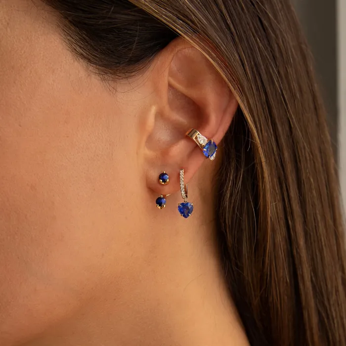 Anita Ko Earrings BLUE SAPPHIRE CUSHION EAR CUFF WITH PEAR DIAMONDS