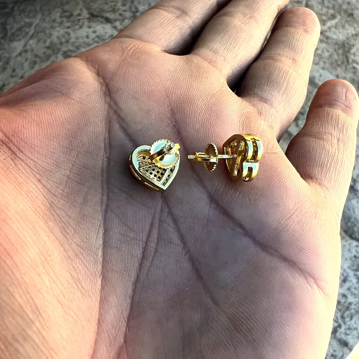Bling Cartel 14k Gold Pated 925 Sterling Silver Heart Earrings Iced 065ct Moissanite Flooded Out Pass Diamond Tester Earrings