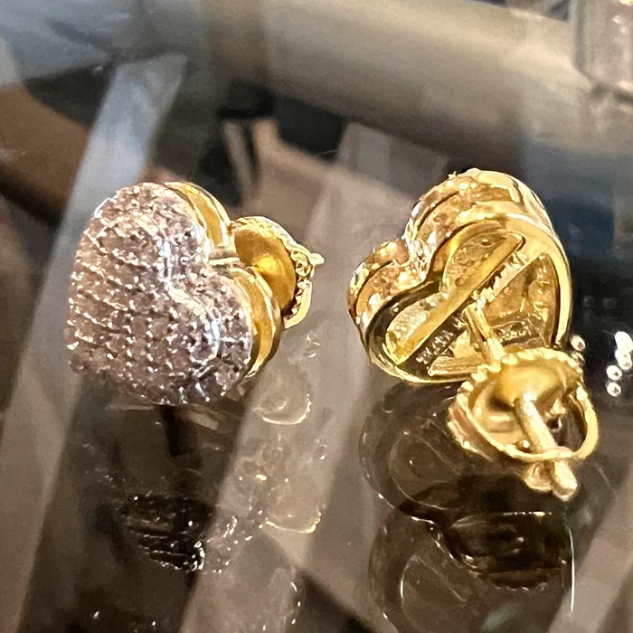 Bling Cartel 14k Gold Pated 925 Sterling Silver Heart Earrings Iced 065ct Moissanite Flooded Out Pass Diamond Tester Earrings