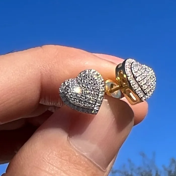 Bling Cartel 14k Gold Pated 925 Sterling Silver Heart Earrings Iced 065ct Moissanite Flooded Out Pass Diamond Tester Earrings