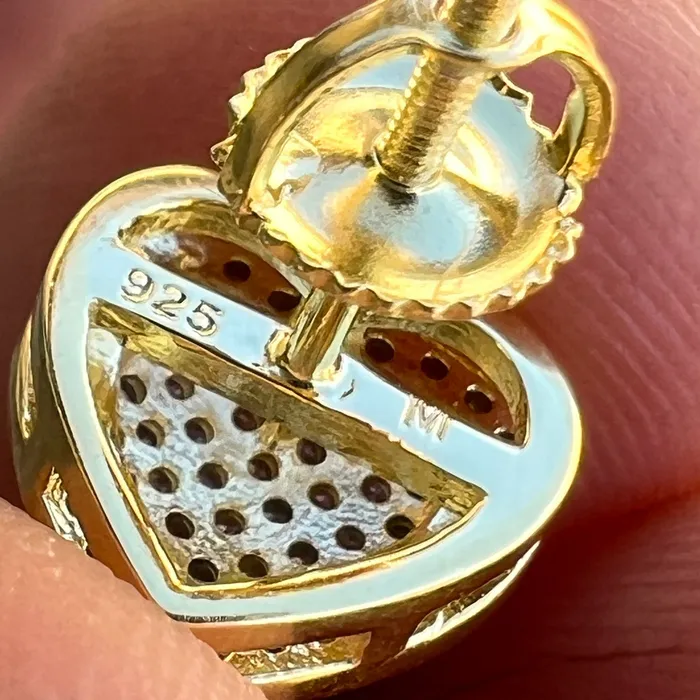 Bling Cartel 14k Gold Pated 925 Sterling Silver Heart Earrings Iced 065ct Moissanite Flooded Out Pass Diamond Tester Earrings