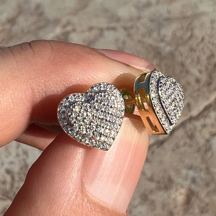 Bling Cartel 14k Gold Pated 925 Sterling Silver Heart Earrings Iced 065ct Moissanite Flooded Out Pass Diamond Tester Earrings