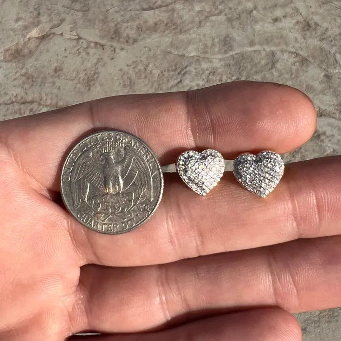 Bling Cartel 14k Gold Pated 925 Sterling Silver Heart Earrings Iced 065ct Moissanite Flooded Out Pass Diamond Tester Earrings