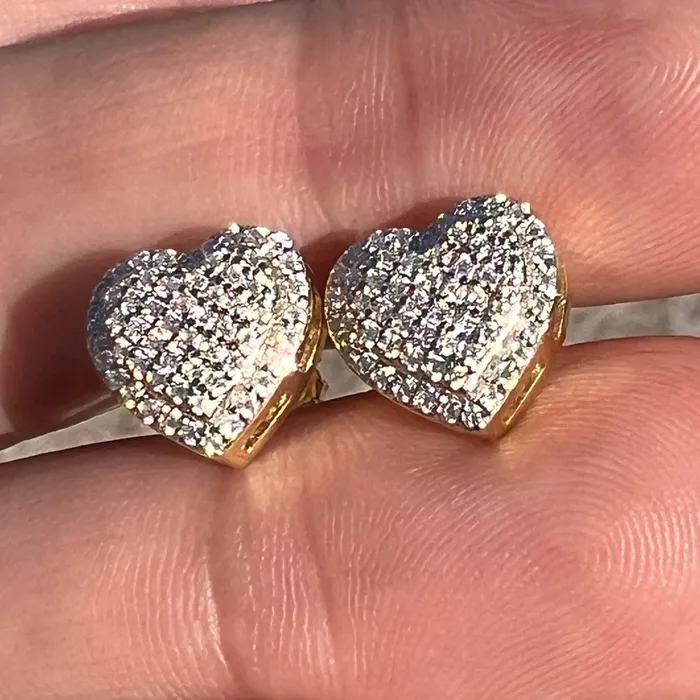 Bling Cartel 14k Gold Pated 925 Sterling Silver Heart Earrings Iced 065ct Moissanite Flooded Out Pass Diamond Tester Earrings